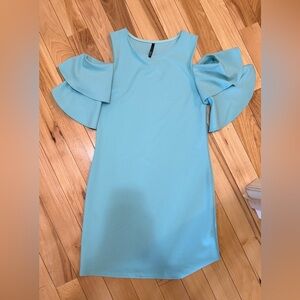 Chic Aqua Ruffle Sleeve Mini Dress